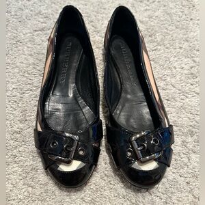 Burberry Black/Beige Nova Check Patent Leather Buckle Ballet Flats - Size 38